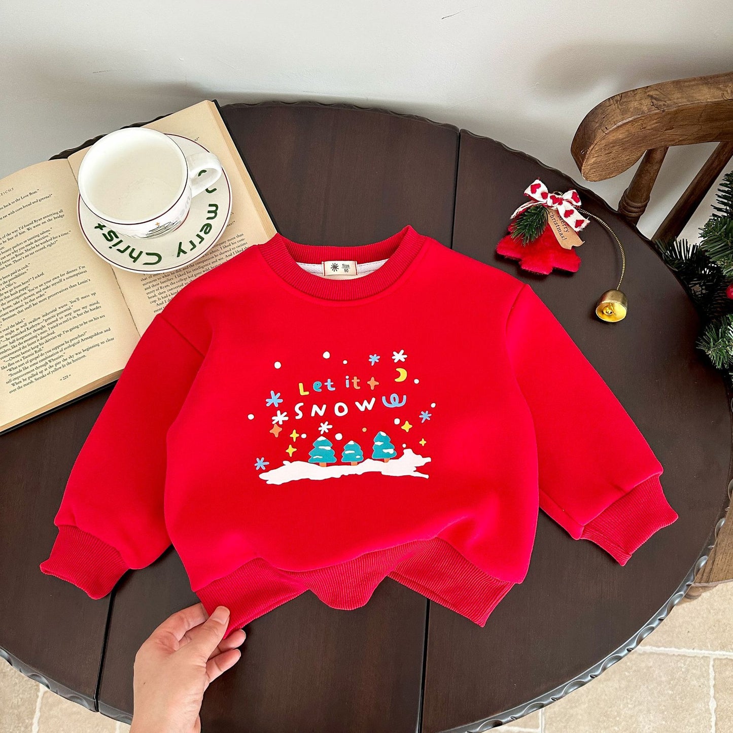 CA25112703跨國歐美童裝加絨衛衣秋冬長袖T恤打底衫美式新年聖誕節圓領上衣