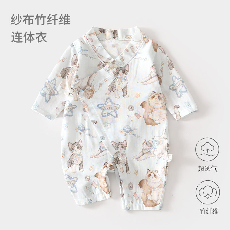 GJ26051410🎈精品質感🎈嬰兒紗布連身衣寶寶夏爬服長袖竹纖維哈衣兒童夏季空調服新生兒