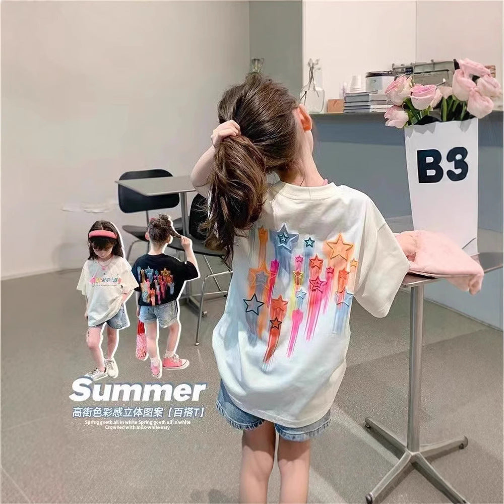CE26022606女童袖夏裝T卹韓版洋氣純棉兒童夏季短體卹半袖上衣