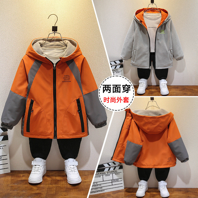 CH25110505男童裝秋冬加絨外套穿裙子兒童衝鋒衣春秋上衣中大童兩面