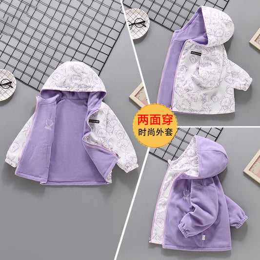 CH25110510女童衝鋒衣裙子外套穿早春新款搖粒絨春秋裝加絨女孩抓絨風衣