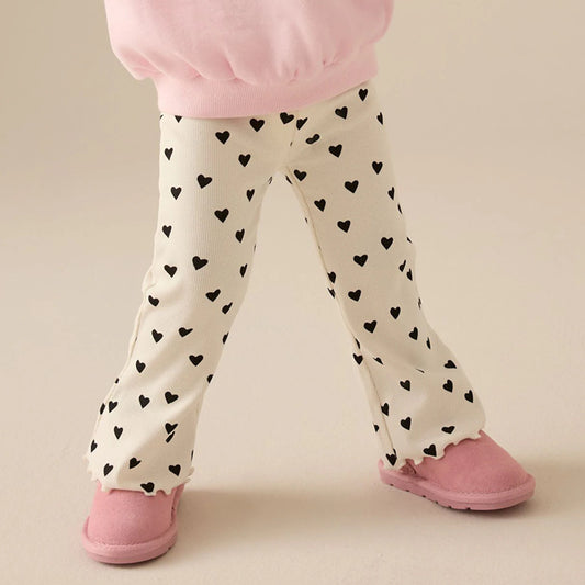 E26040823秋季新款中小童寶寶闊腿緊身褲女童外穿喇叭腿愛心圖案長褲