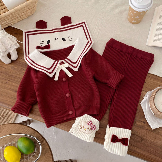 G26010112新年衣秋冬新生兒女童毛衣可愛套裝拜年服海軍領兩件套裝