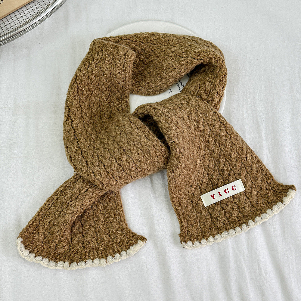 Z26010236新款兒童帽子圍巾復古鎖邊針織麻花圍巾加厚保暖男童女童二件套帽(2件起批)