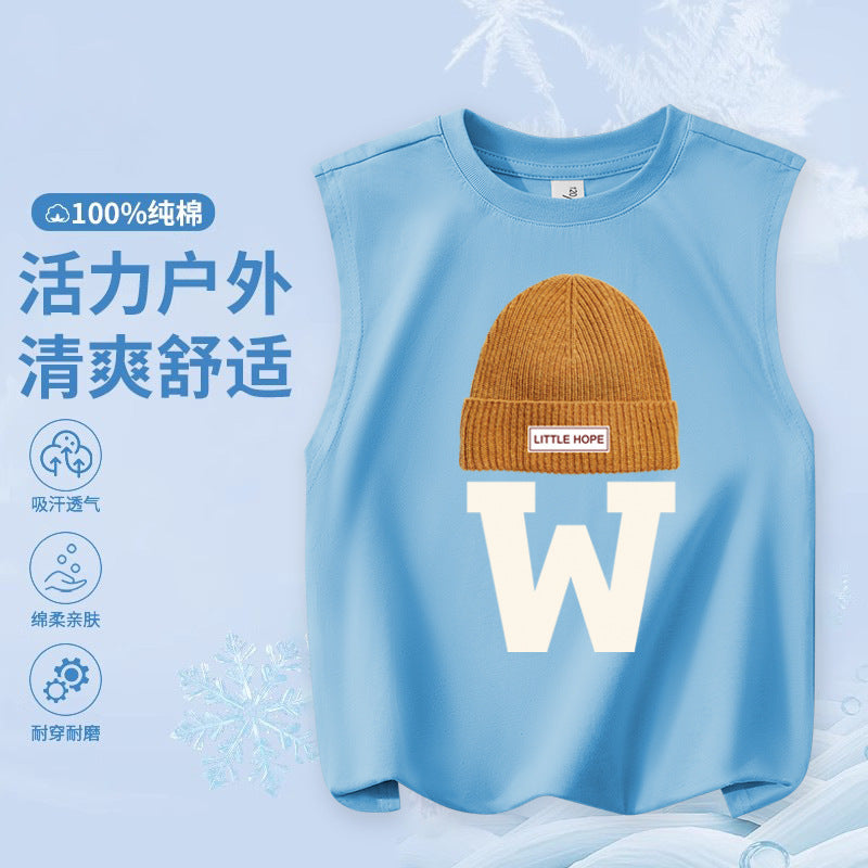 FN26052903兒童純棉背心 時尚卡通印花童裝 輕便版 中大童時尚男童上衣