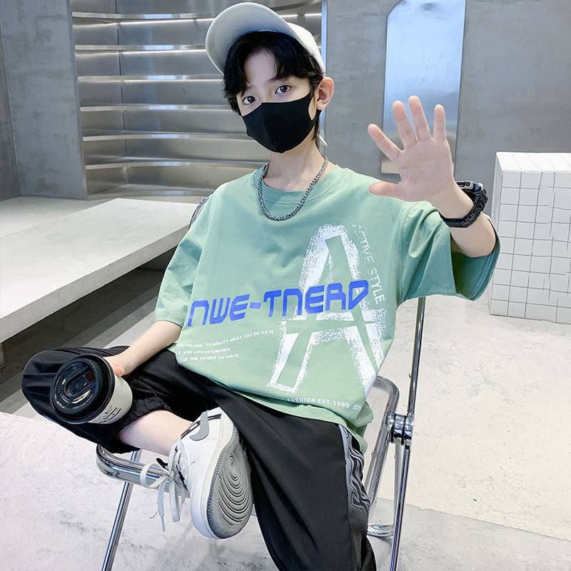 FM26042212男童夏裝套裝大童夏款2026新款兒童男孩夏季短袖運動服帥氣時尚潮