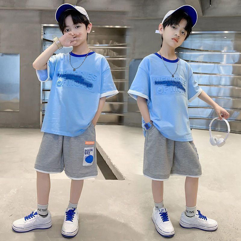 FG25053002男童套裝新款夏季純棉大童童裝短袖兒童男孩酷帥夏裝運動衣服