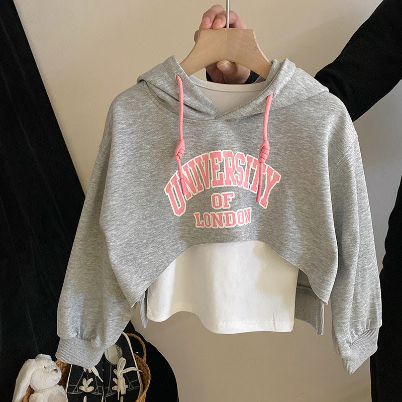 Z26010241潮範字母短款衛衣打底背心帽衫兩件組春季時尚洋氣時尚工裝褲