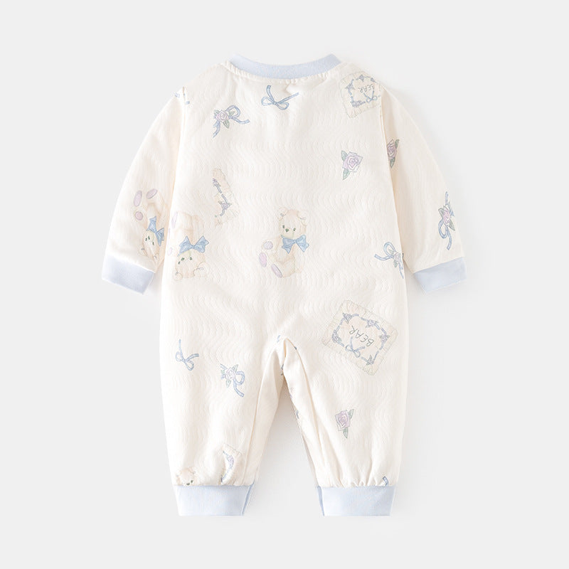 GJ25102119嬰兒加棉連身衣寶寶50克夾棉秋冬無骨哈衣薄棉加厚偏襟爬服兒童