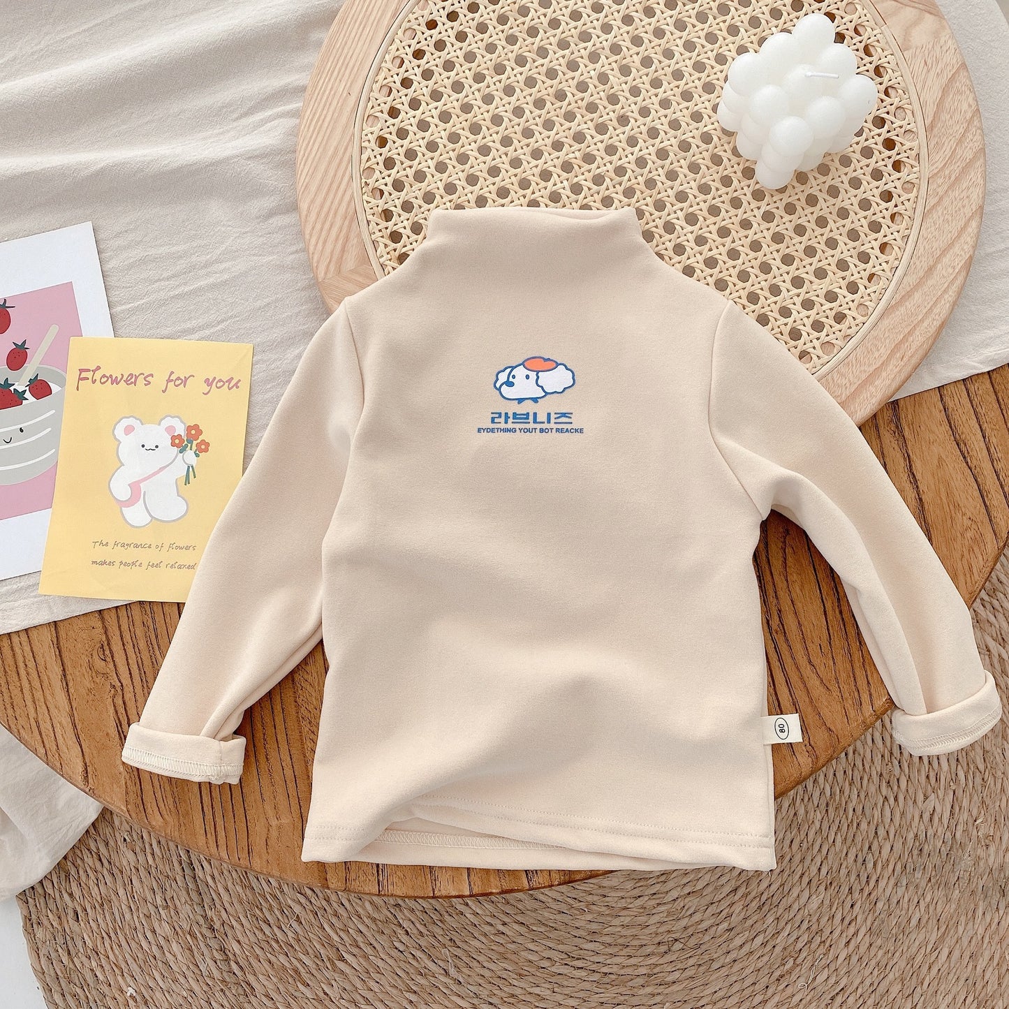 CA24121809兒童保暖德絨打底衫秋冬季裝男女寶寶純色T卹半高領長袖上衣