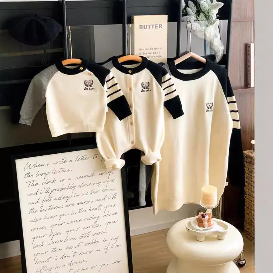 L25120401親子毛衣2025秋冬媽媽女母子學院風幼兒小熊寶寶爬服洋氣針織衫