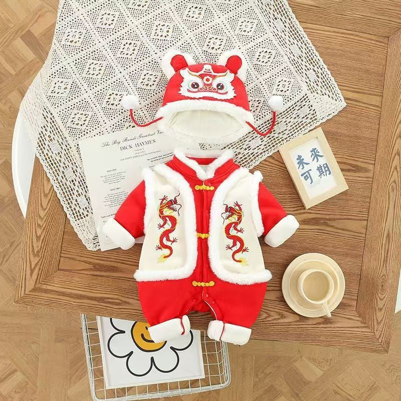 GM26010103嬰兒拜年服喜慶連身衣寶寶冬裝滿月百日週歲禮服新生兒過新年衣服