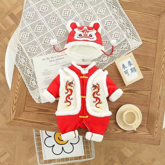 GM26010103嬰兒拜年服喜慶連身衣寶寶冬裝滿月百日週歲禮服新生兒過新年衣服