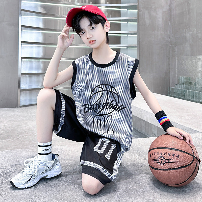 FM26042216童裝男童籃球服速乾套裝兒童無袖背心夏裝男生夏季中大童運動球衣