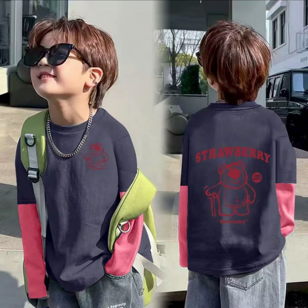 CE25091903男女童純棉T春秋新款兒童長袖打底帥氣中大童寶寶休閒假兩件上衣