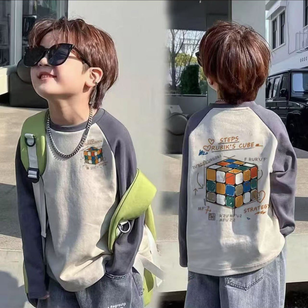 CE25091906男童長袖兒童T恤春秋裝新款大童春秋純棉打底成型帥氣上衣