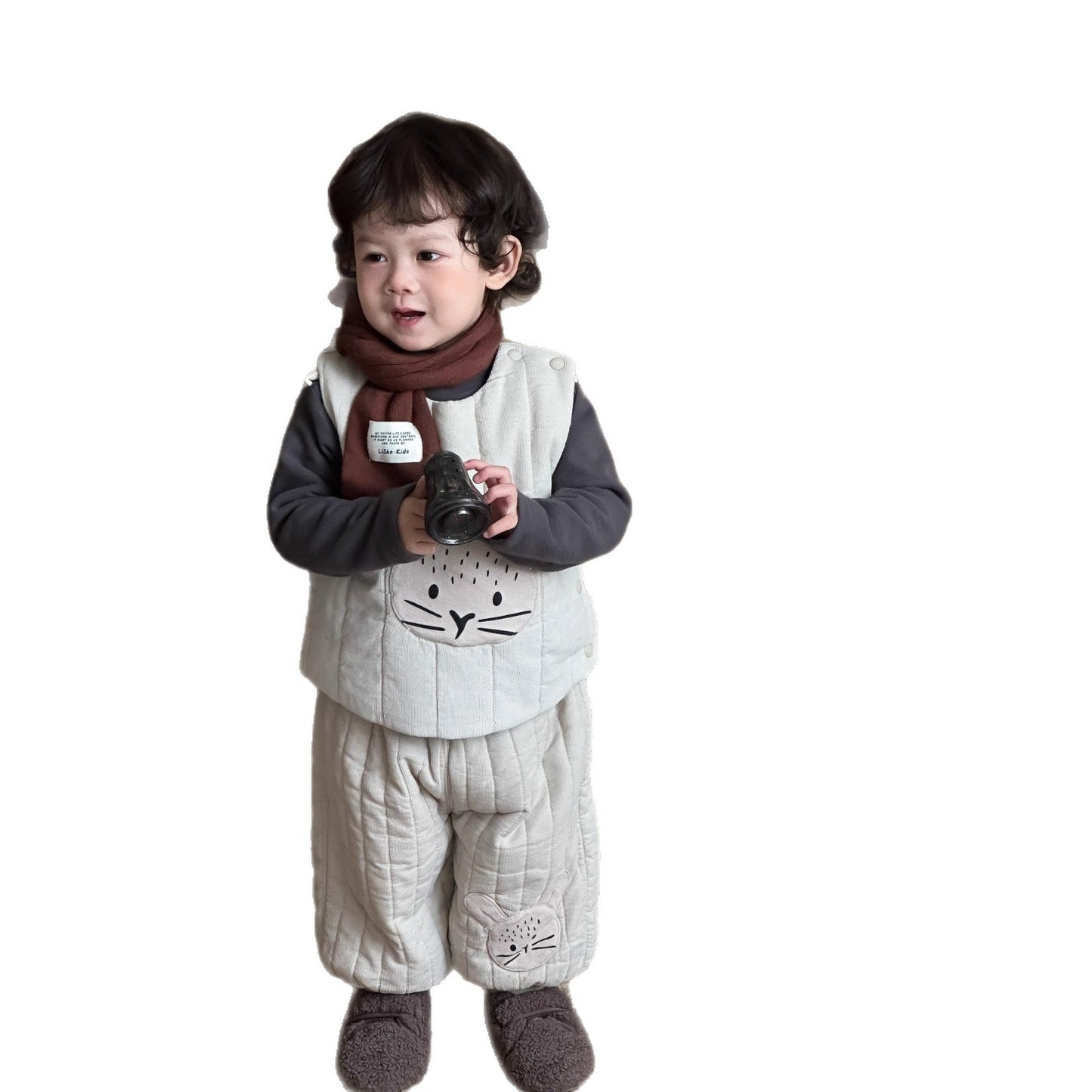 GN26012721兒童服飾秋冬款2025新款韓版童裝寶寶加絨打底男童棉馬甲加厚套裝