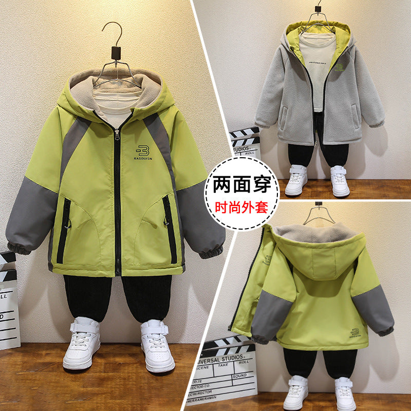 CH25110505男童裝秋冬加絨外套穿裙子兒童衝鋒衣春秋上衣中大童兩面