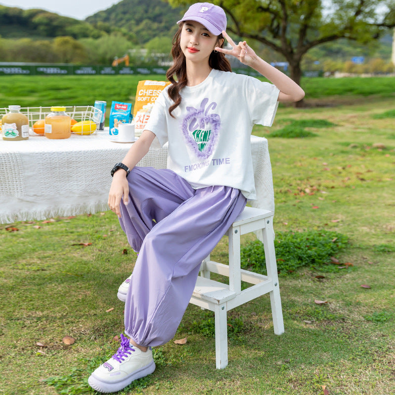 FM26042206中大女童夏裝時尚短袖套裝女孩兒童裝洋氣網紅薄夏季潮衣服