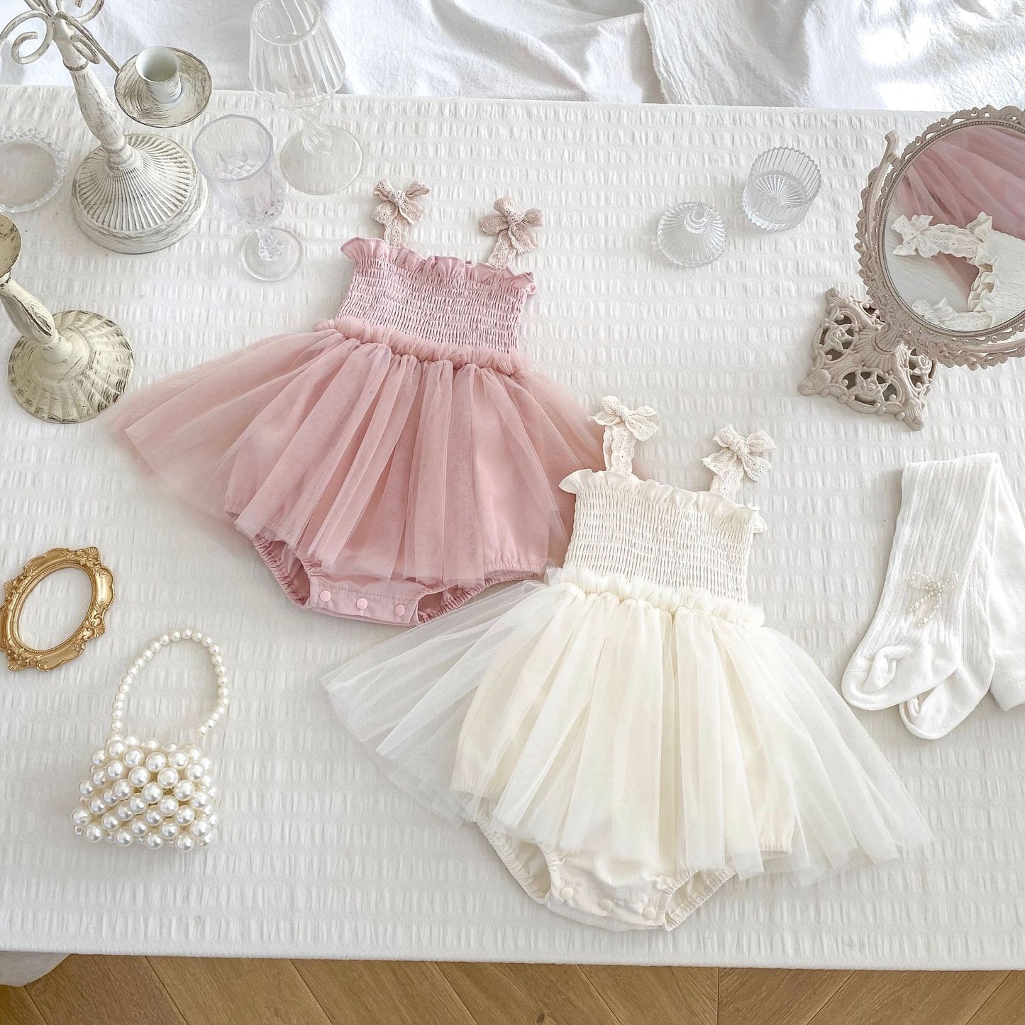 GN26030906女寶寶夏日時尚蝴蝶結吊帶包嬰兒衣寶寶百日宴歲公主網紗裙哈衣(2件起批)GN開頭需下單2款才有出貨,可混搭