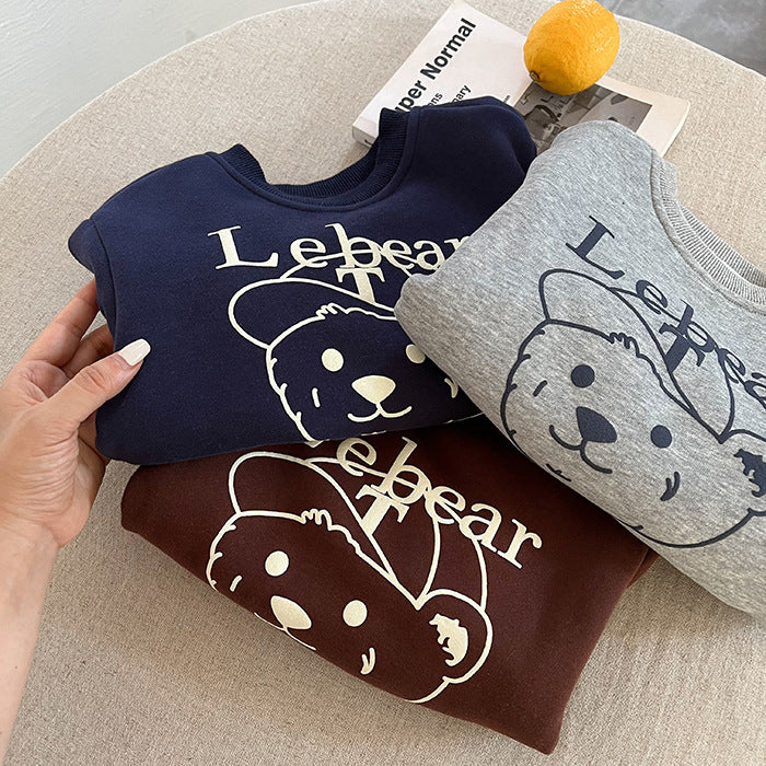 CA25112707兒童衛衣冬季男童加絨套頭衫內搭一體絨潮寶寶裙打底衫女加厚潮