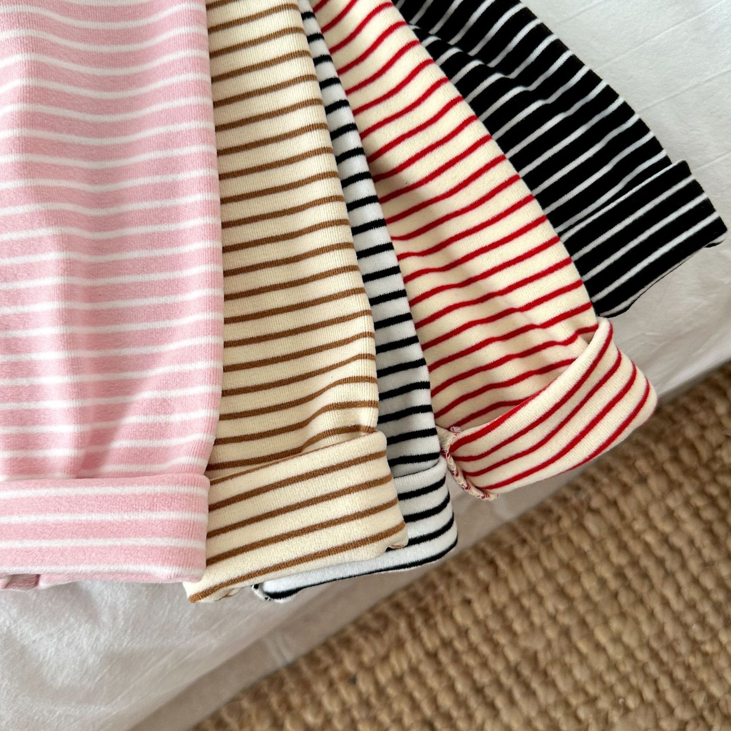 CA25112718秋冬兒童時尚條紋打底衫半高領德絨童裝長袖T卹內女孩搭保暖上衣