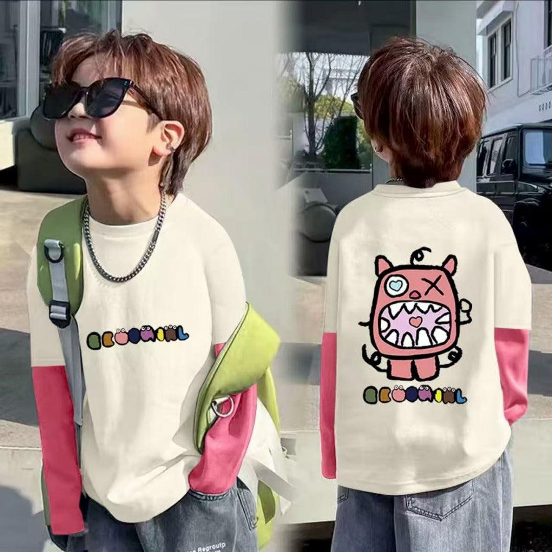 CE25091903男女童純棉T春秋新款兒童長袖打底帥氣中大童寶寶休閒假兩件上衣