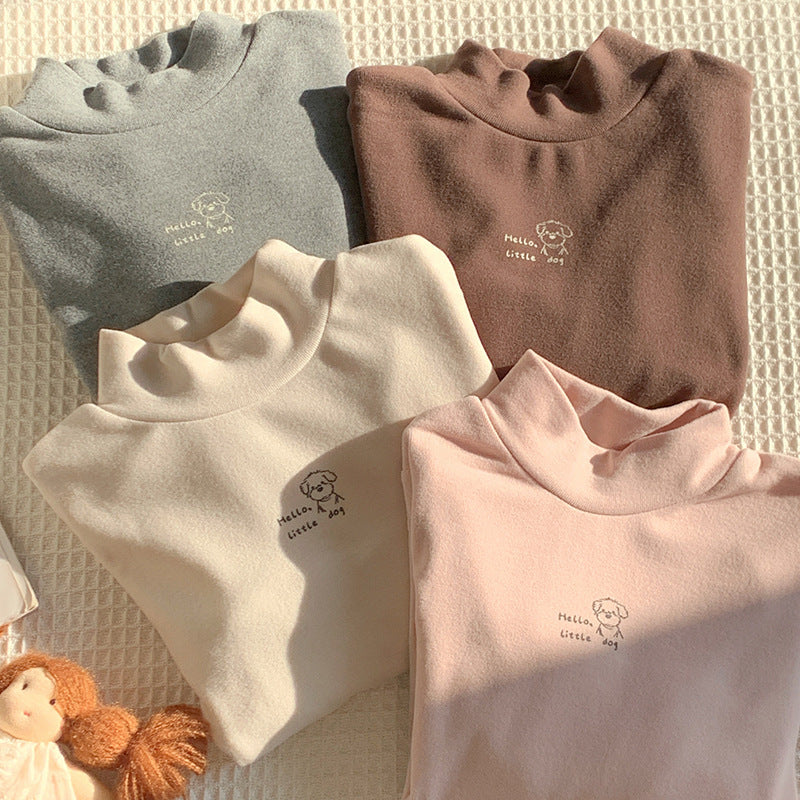 CA25112706兒童打底衫女寶半高領德絨男童女童款秋冬內搭打底衣小童