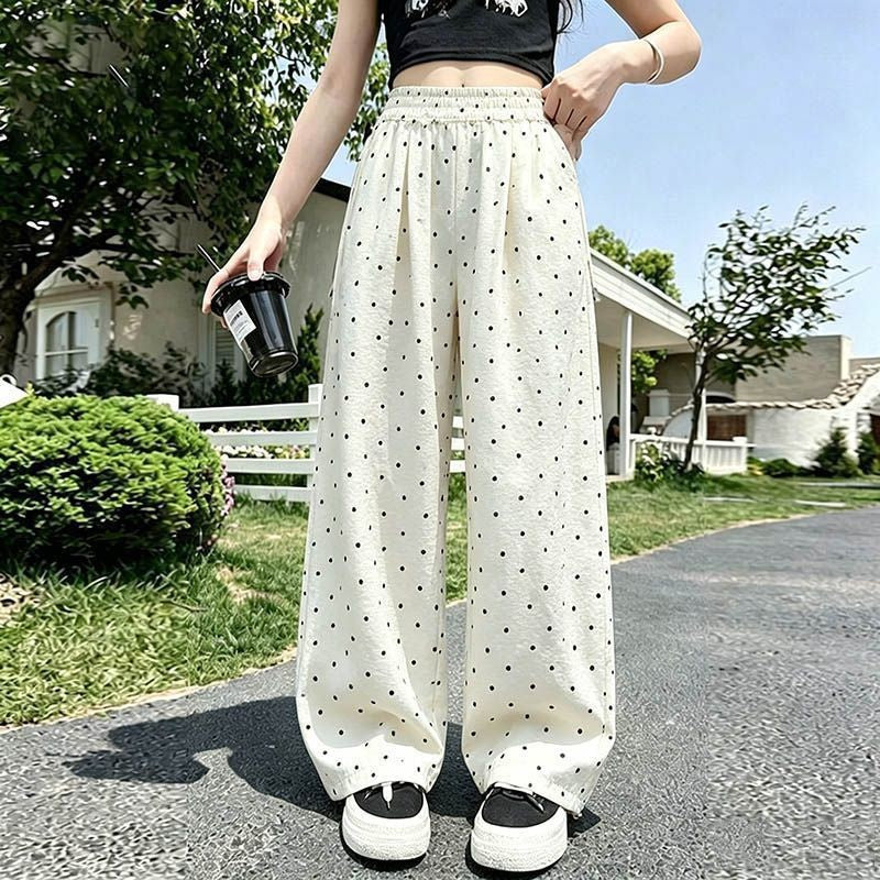 FO26062612女童褲子夏季薄款新款蕾絲邊休閒褲中大童闊腿褲女孩冰絲防蚊褲子