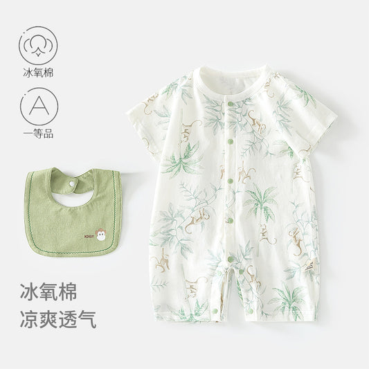 GJ26051415🎈精品質感🎈嬰兒夏季短袖連身衣寶寶冰氧棉薄款爬衣嬰幼兒空調服哈衣送圍嘴