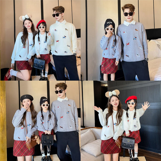 L25120413韓國版親子裝一家三口針織開襟衫女母子毛衣小孩純棉嬰兒爬服潮