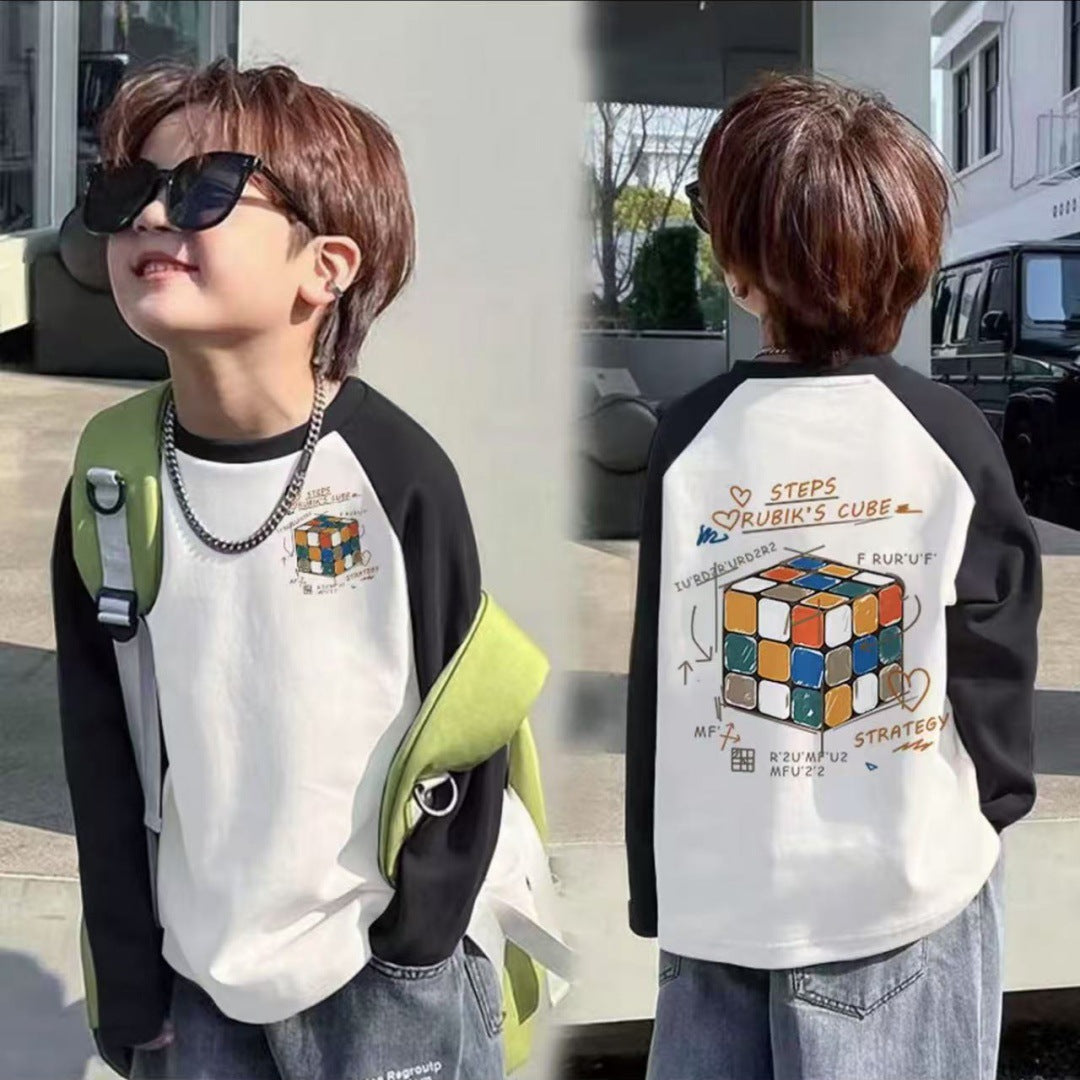 CE25091906男童長袖兒童T恤春秋裝新款大童春秋純棉打底成型帥氣上衣