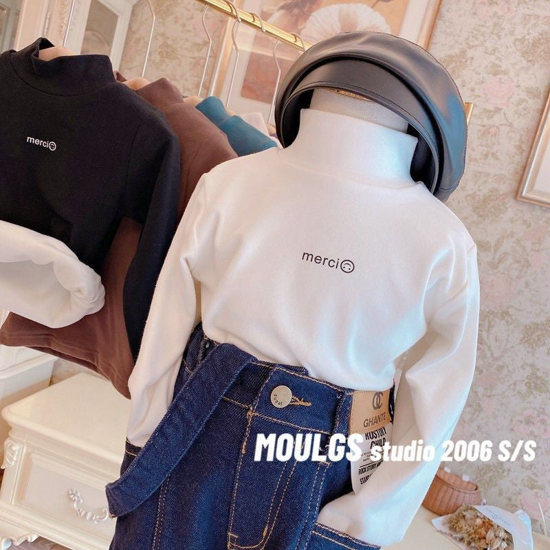 CA25112719兒童磨毛加絨打底衫德絨半高領長袖T卹男童女童秋冬基礎上衣內搭