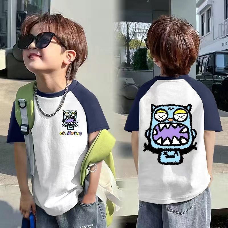 CE26022602童裝男童短袖t恤夏裝兒童中大童純棉夏季男孩休閒上衣潮t