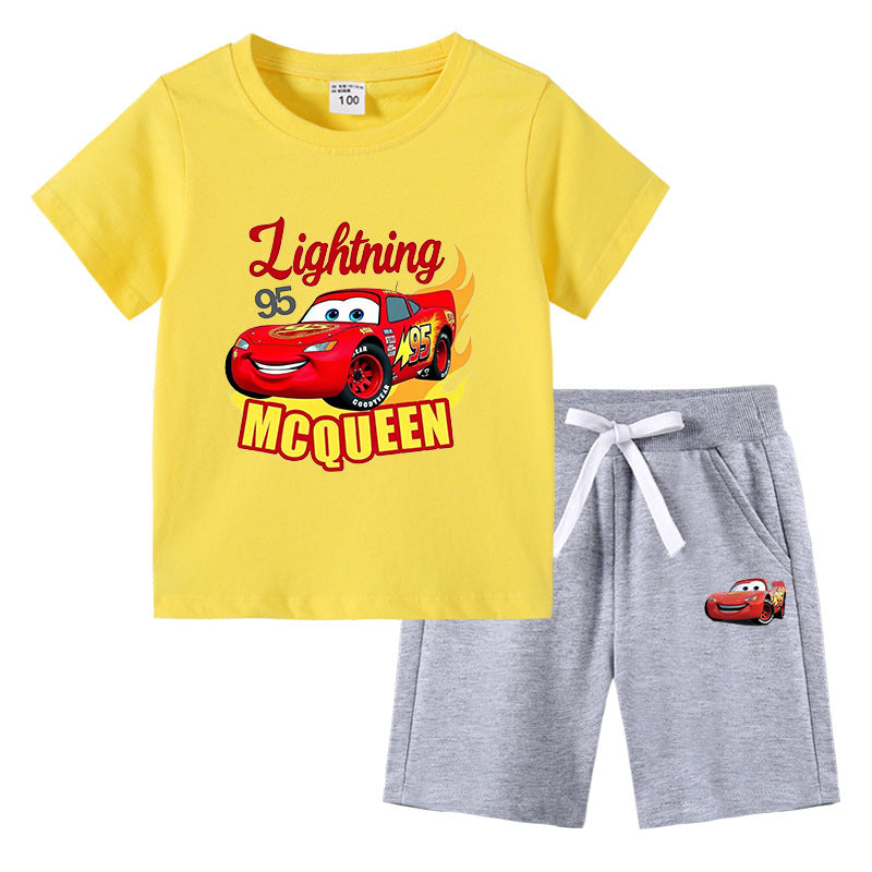 CI26041508兒童裝韓版男生T恤夏季上衣褲子半袖棉短袖中褲兩件套