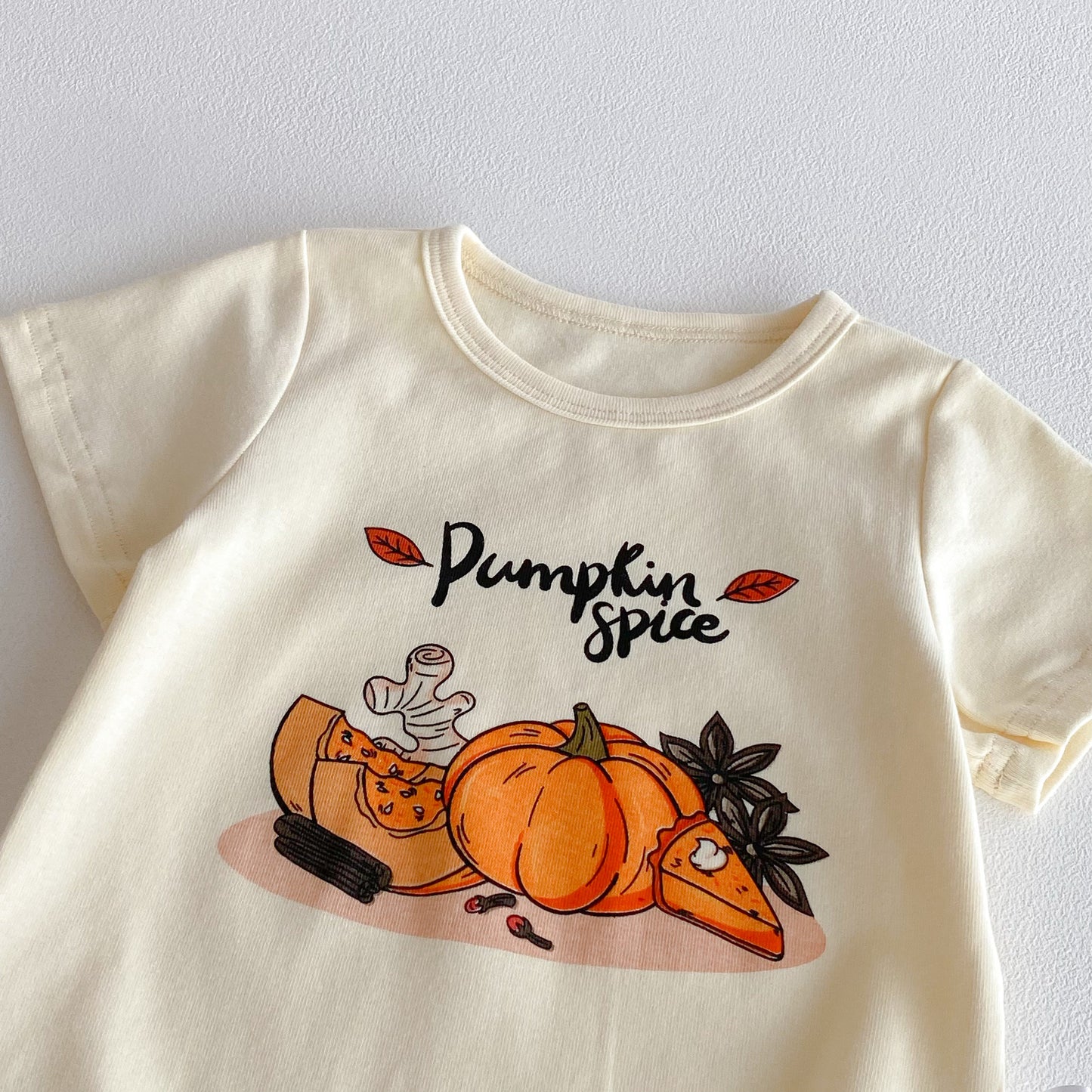 G25091110夏季童裝新款兒童萬聖節童裝歐美可愛短袖南瓜圓領哈衣爬服三件套