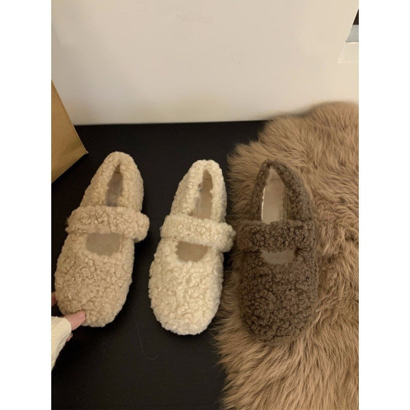 Z26010120平底百搭瑪莉珍毛毛鞋女鞋外穿2025新款秋季冬季加絨棉鞋單鞋