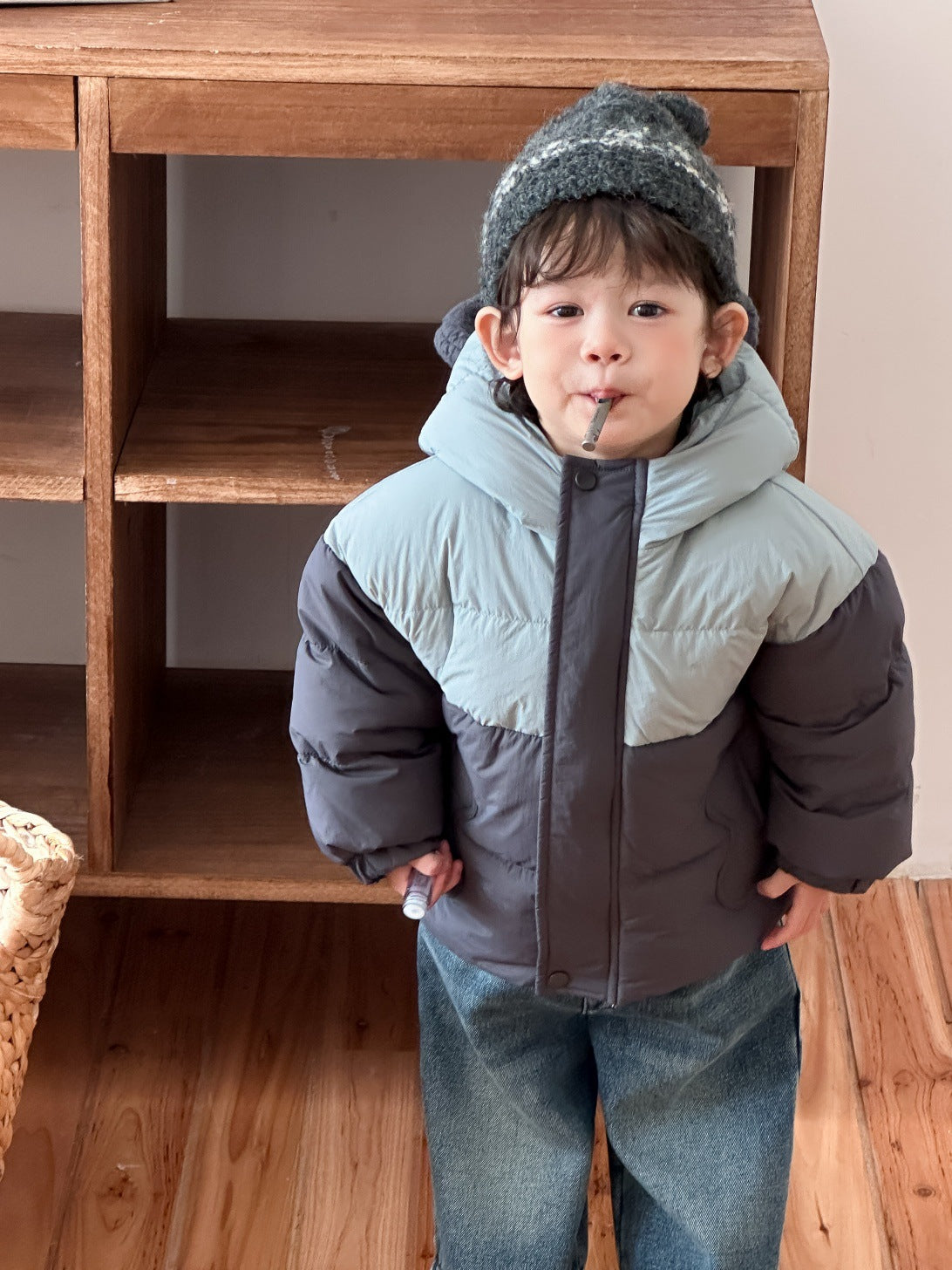 GN26012722兒童服飾冬季2025新款韓版童裝寶寶針織毛衣冬款男童加絨牛仔套裝