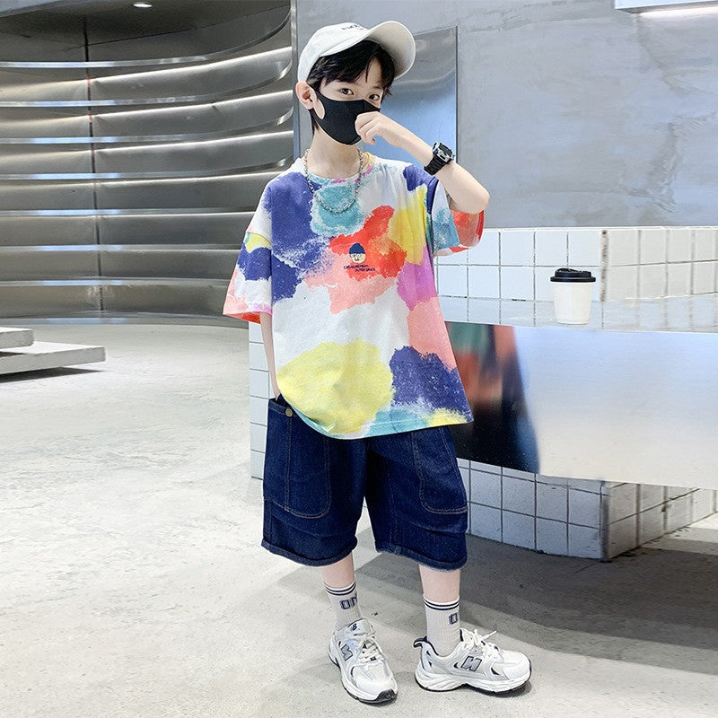 FO26062603男童短袖棉質t恤夏季新款寬鬆帥氣印花透氣卡通中大童半袖兒童潮