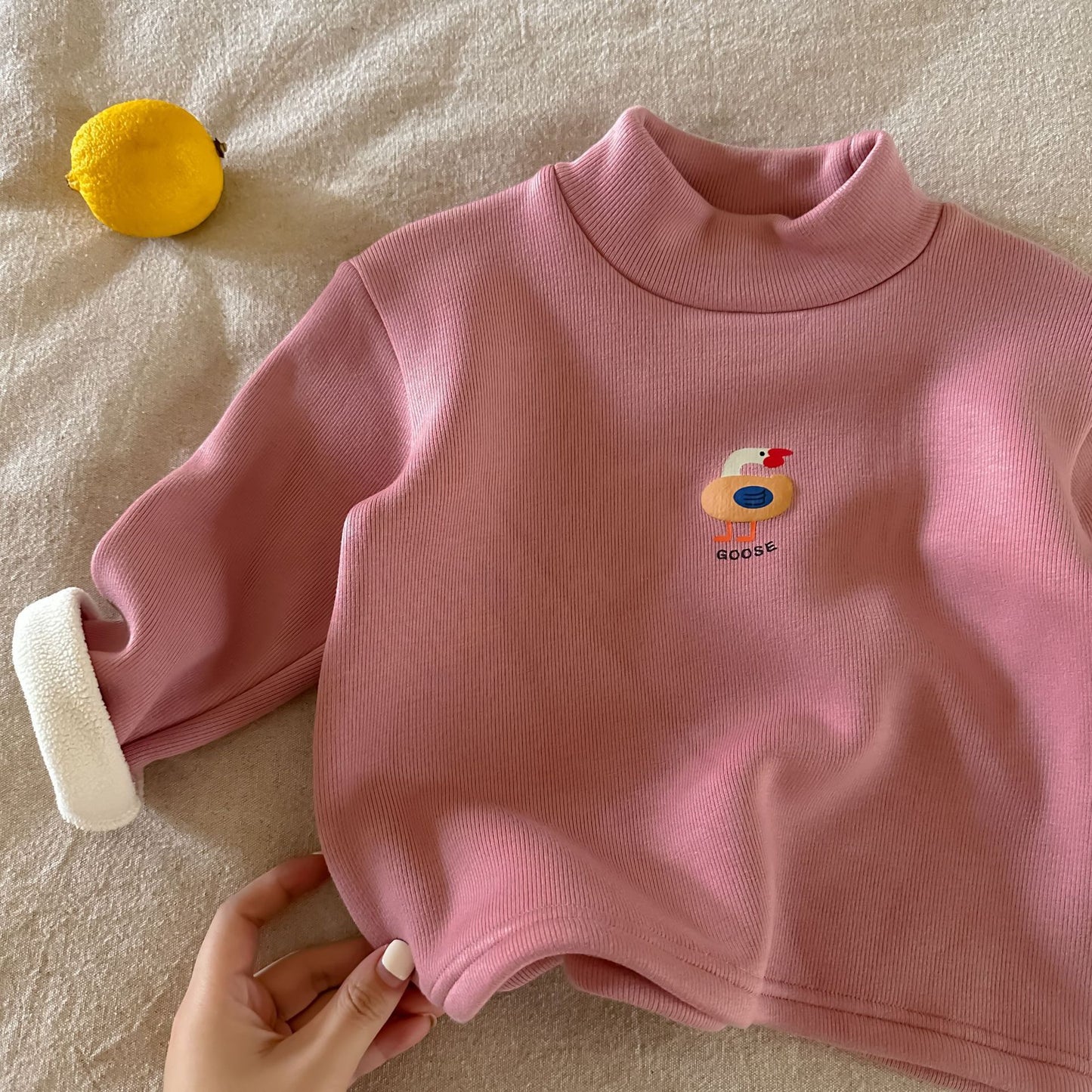 CA25112710兒童加絨打底衫秋冬新款男童長袖T恤卡通小熊半高領寶寶保暖潮