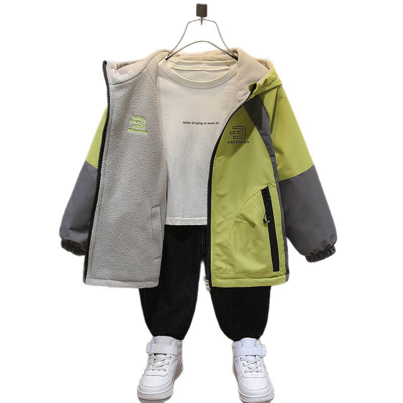 CH25110515男童裝秋冬加絨外套兒童衝鋒衣春秋上衣中大童兩面