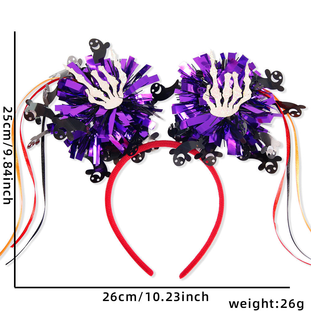 Z24081804萬聖節時尚彩條流蘇髮箍鬼節派對化妝舞會南瓜死神毛條雨絲球頭箍(2件起批)