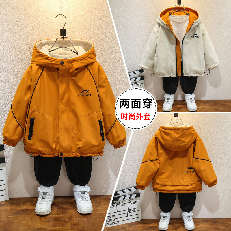 CH25110517男童秋季裙加絨中大童兩面套衣春秋風衣雙面穿衝鋒衣