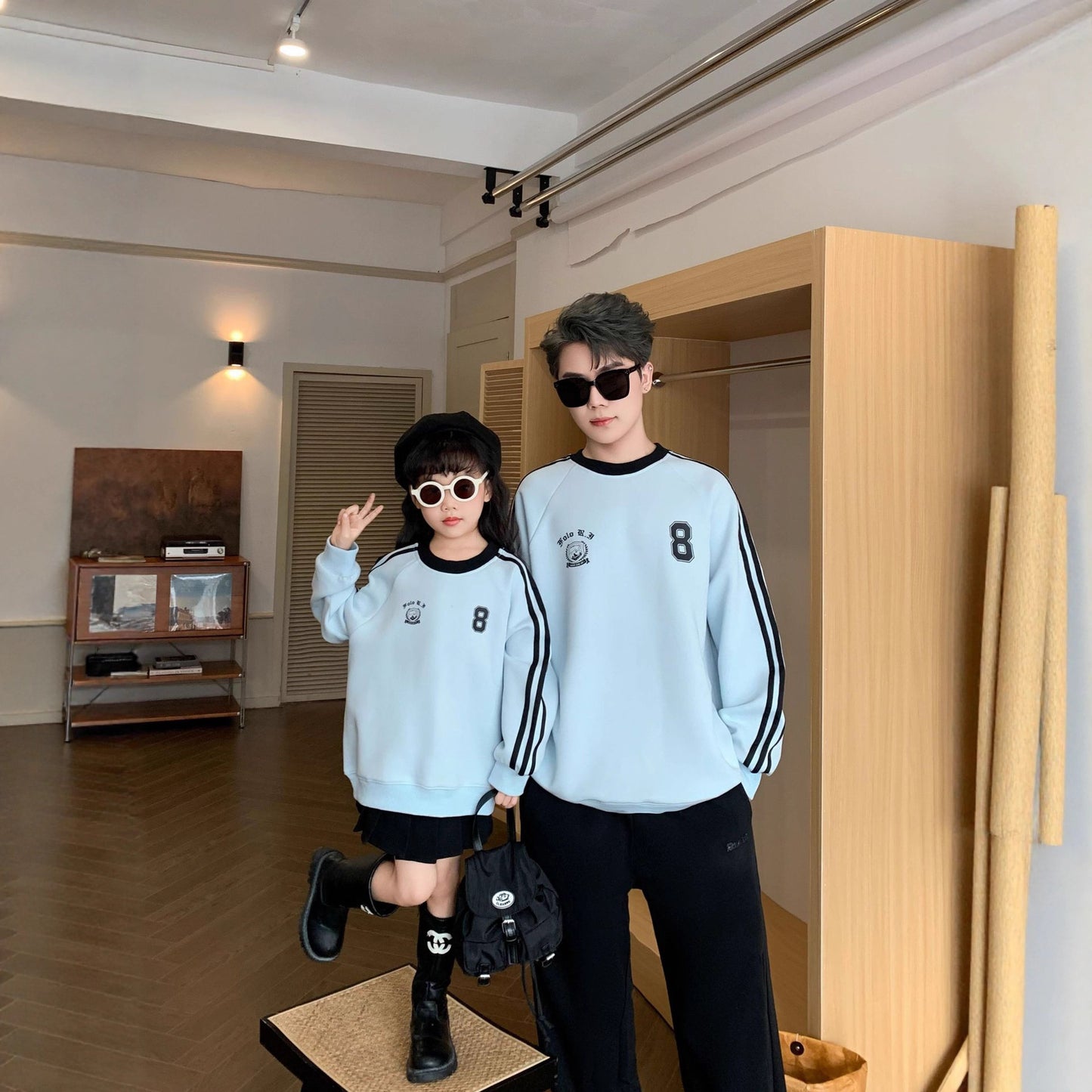 L25120414親子裝衛衣秋冬藍色母女裝洋氣寶寶週歲拍照一家三四口寶寶母子裝