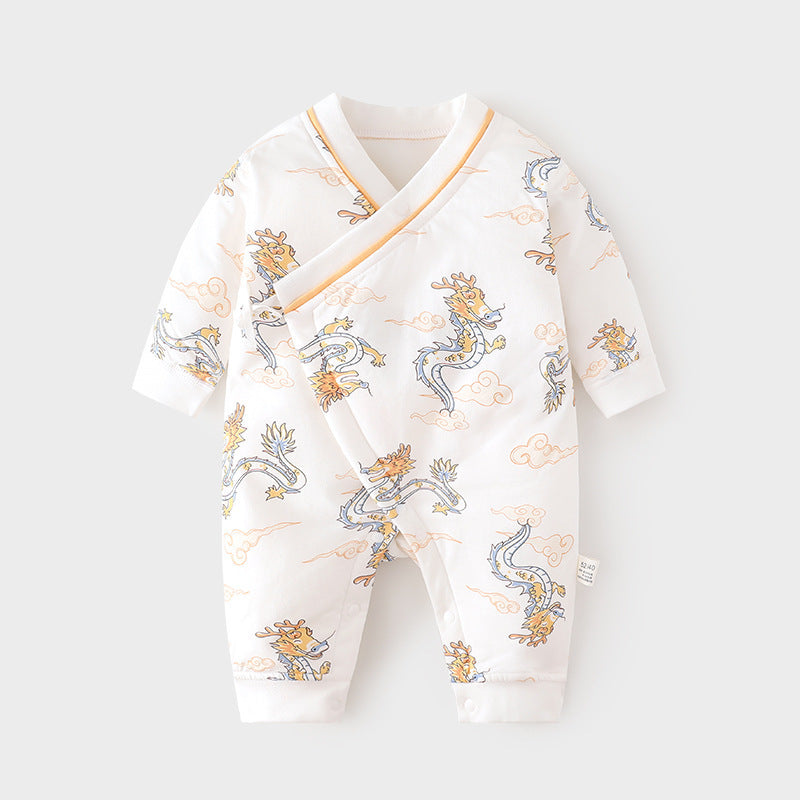 GJ25102112新生夾棉連身衣薄棉無骨哈衣秋季純棉初生40克蝴蝶寶寶爬衣