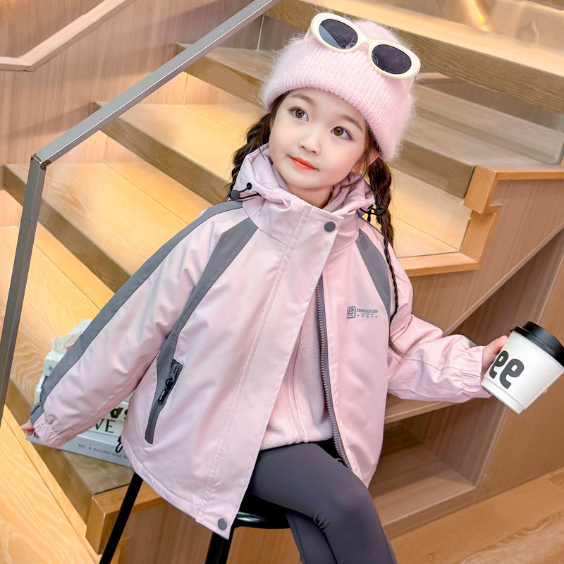 CH25110514女童裙春秋三合一兒童裝兩件式衝鋒衣女寶連帽戶外服