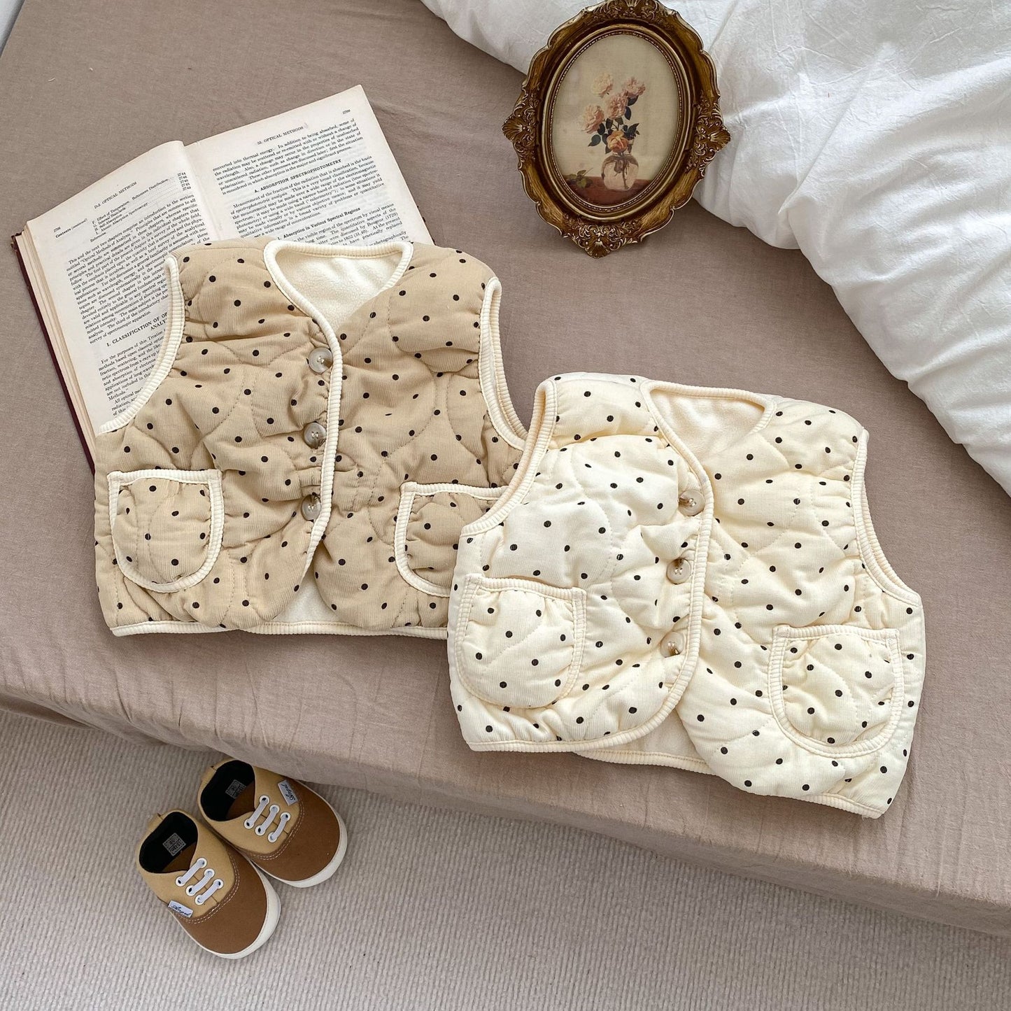 GK25121818秋冬季韓嬰幼童棉馬甲洋氣寶寶圓點保暖背心無袖馬夾外套(➡️2件或2套起,廠商才有出貨)(可以混搭開頭GK商品)