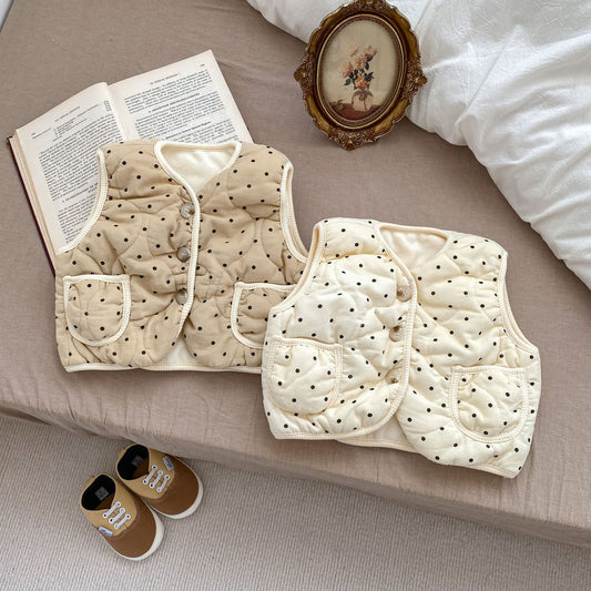 GK25121818秋冬季韓嬰幼童棉馬甲洋氣寶寶圓點保暖背心無袖馬夾外套(➡️2件或2套起,廠商才有出貨)(可以混搭開頭GK商品)