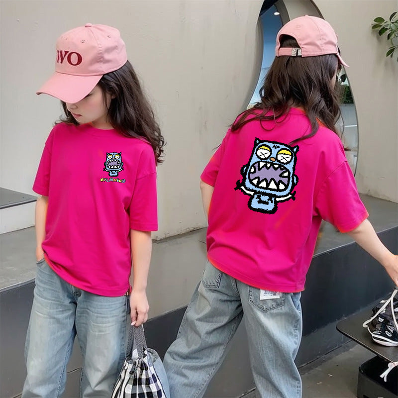 CE26022601女童夏季純棉短袖T潮流洋氣兒童休閒時尚上衣大童夏裝卡通T