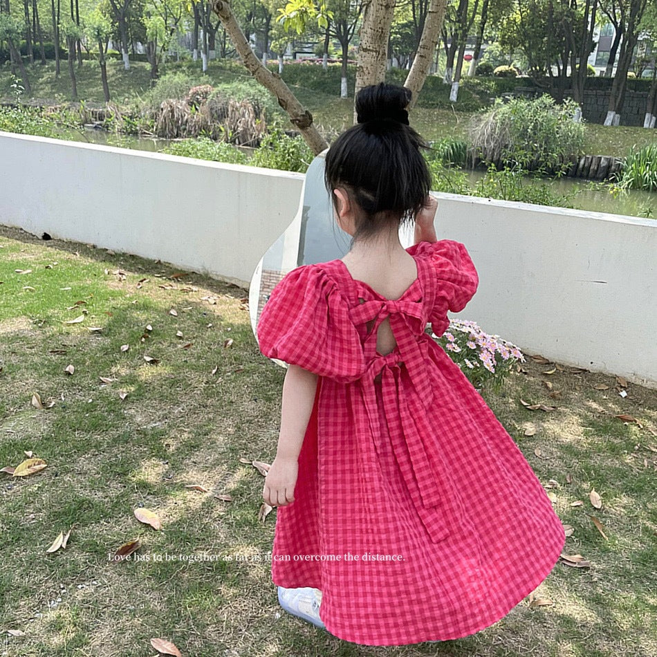 C24061601韓國童裝女童洋裝女童小女孩夏季洋氣蝴蝶結露背兒童公主裙